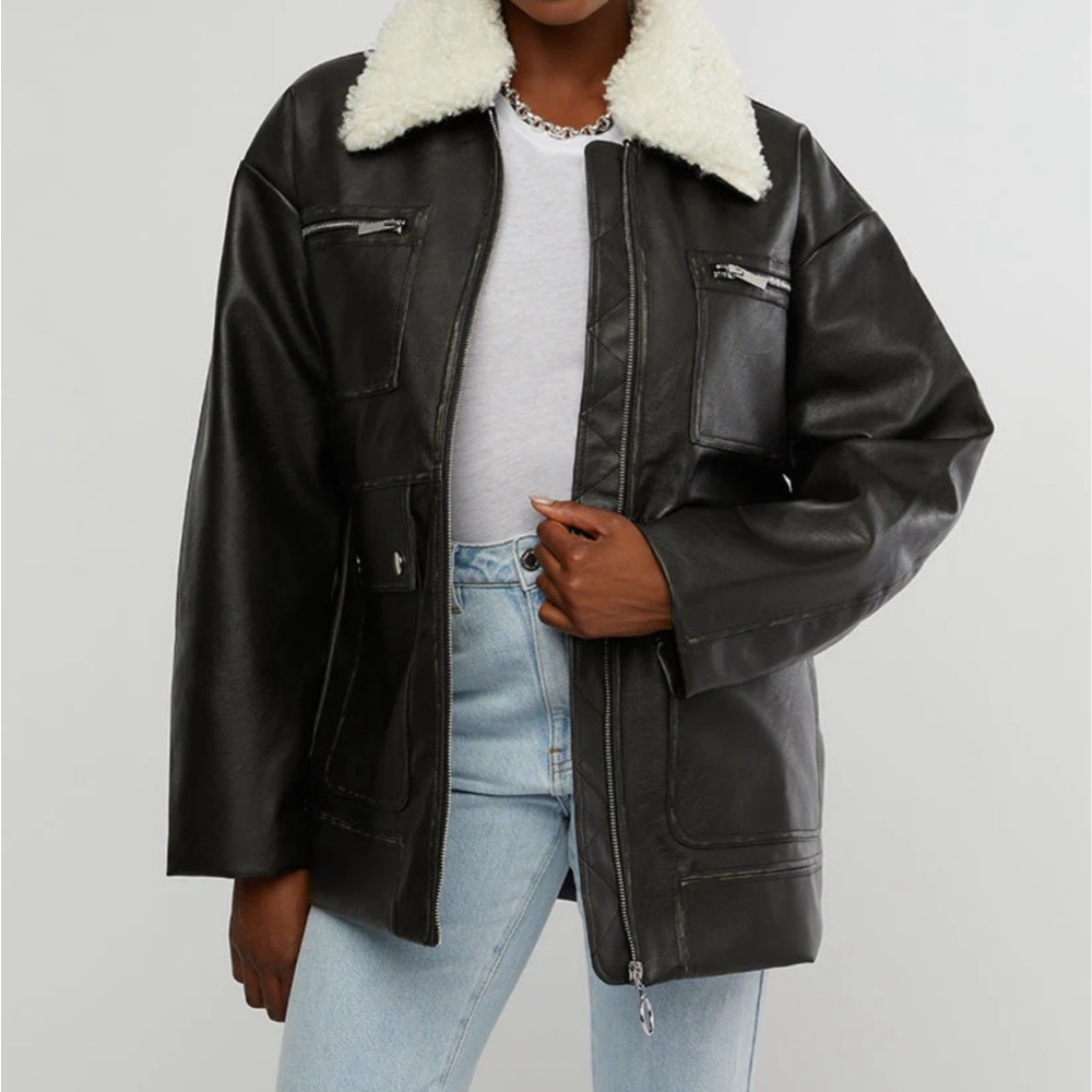 Weworewhat faux leather jacket with Sherpa collar. New with tags!